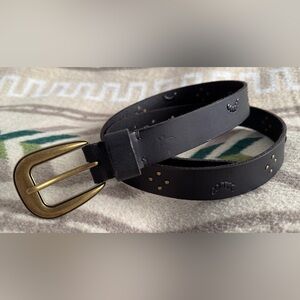 Frye 20mm Lacing & Studded Slim Leather Belt Black Medium DC1250C Retail $58